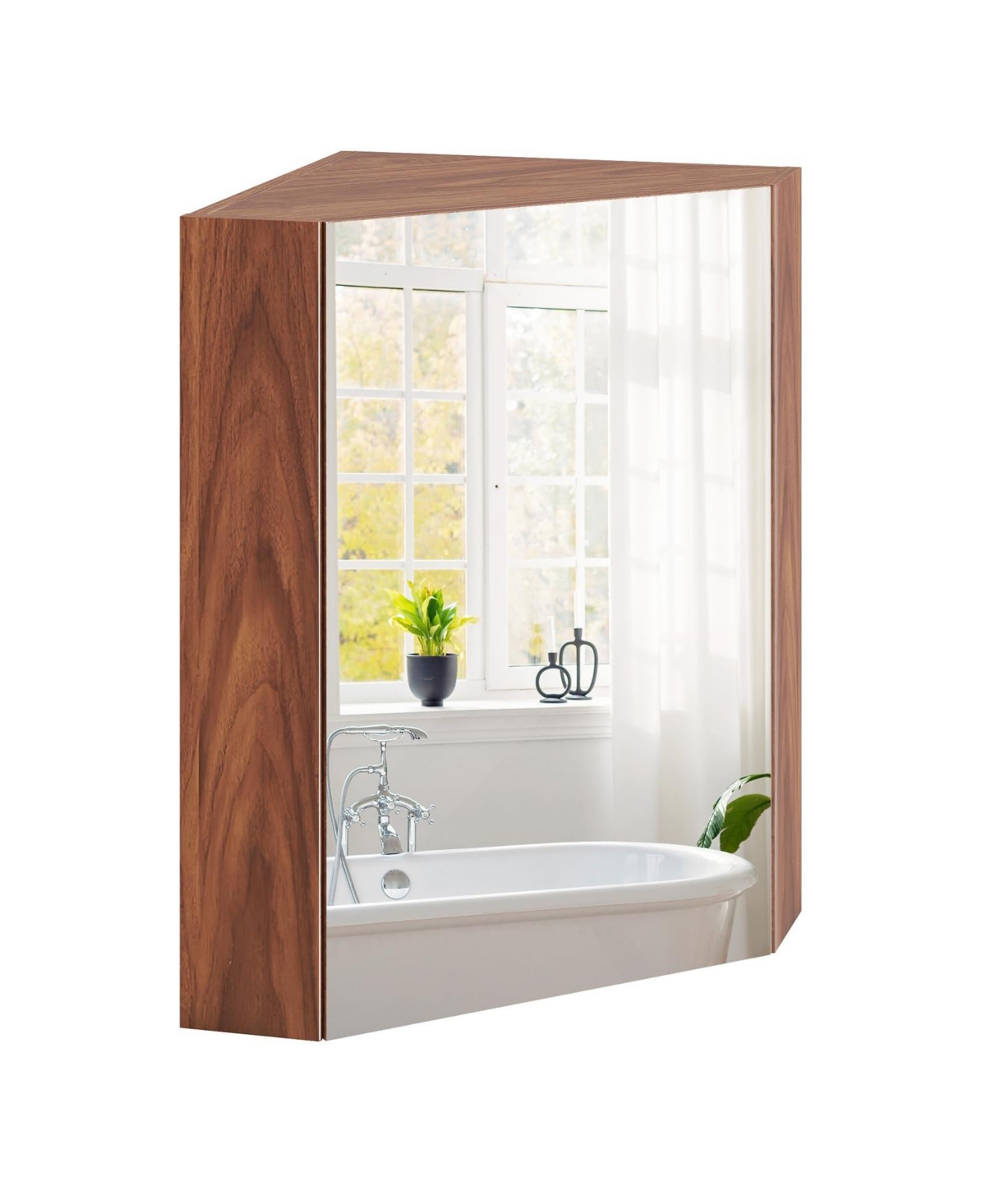 Corner Medicine Cabinet with Mirror with Open Mirror Door and Adjustable Shelf - Brown