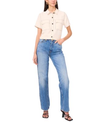 Vince Camuto - Women's Flap-Pocket Short-Sleeve Blouse