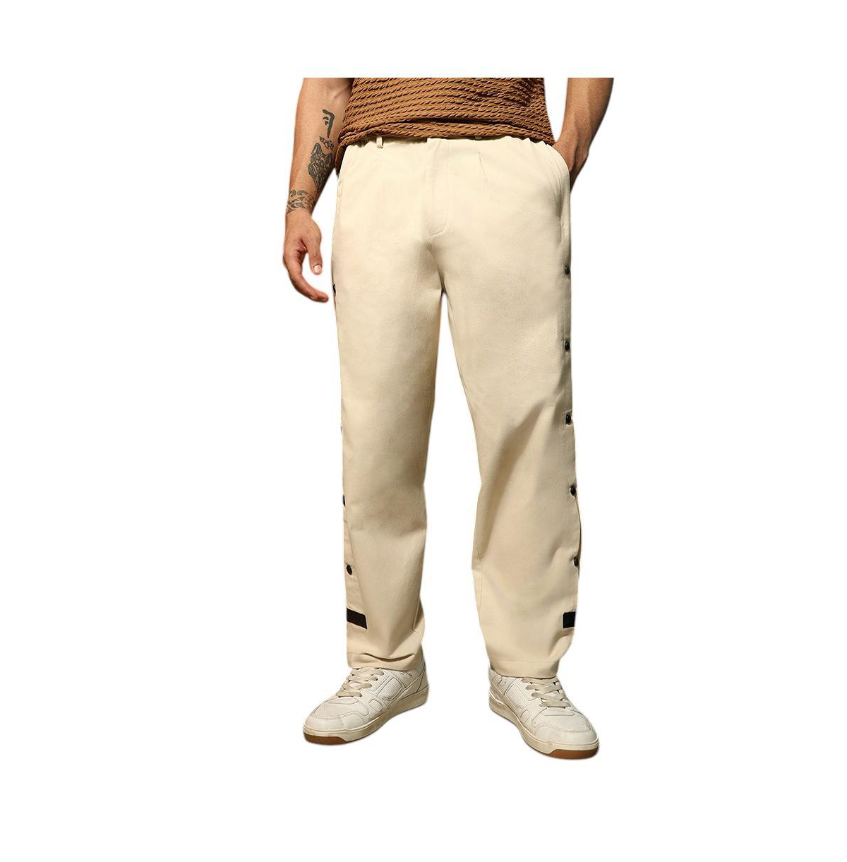 Men's Off-White Side-Snap Straight Trousers - White