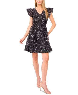 Women's Polka Dot Tie Waist Flutter-Sleeve Mini Dress