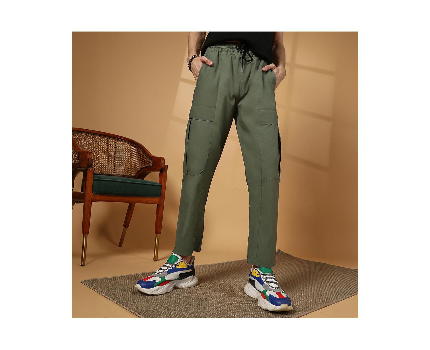 Men's Olive Green Solid Utility Trousers