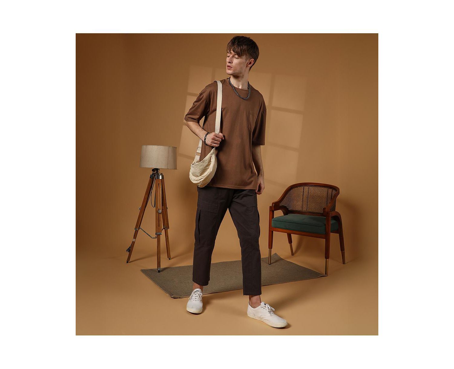 Men's Chocolate Brown Solid Oversized T-Shirt