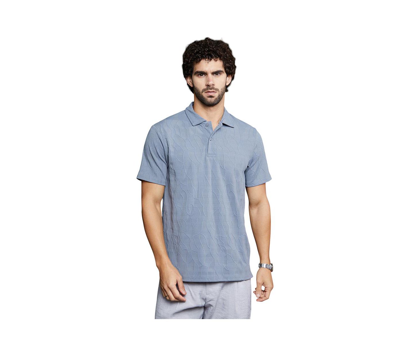 Мужская футболка Cahoot Campus Sutra Powder Blue Veined-Tactile Polo, цвет: Синий — фото 1