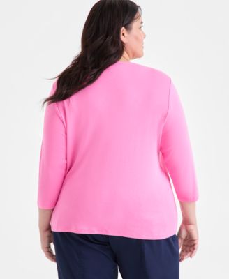 Plus Size Cotton V-Neck 3/4-Sleeve Top