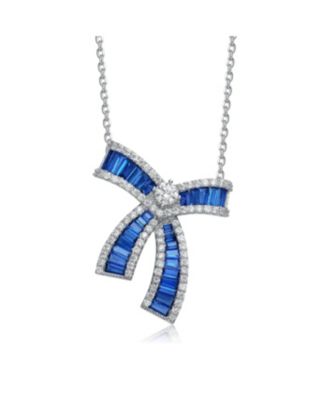 Sterling Silver with White Gold Plated and Cubic Zirconia Bowtie Pendant Necklace