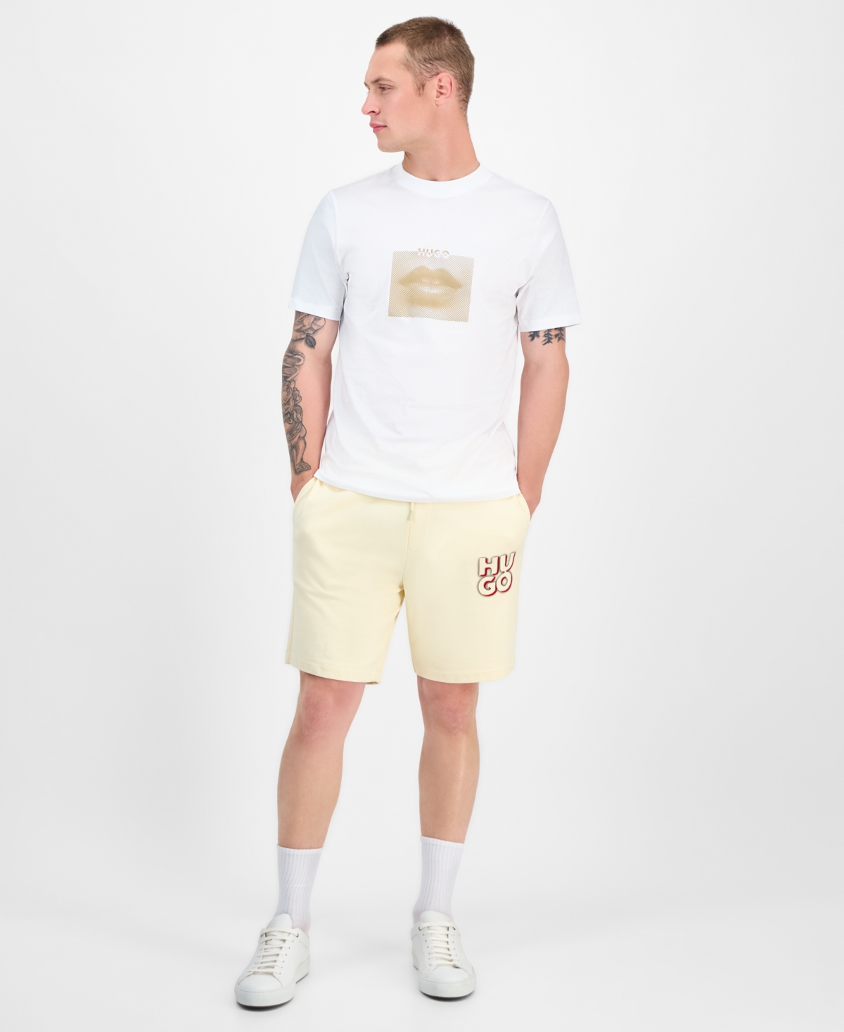 Hugo Boss Men's Deterni Short Sleeve Crewneck Lips Graphic T-shirt In White