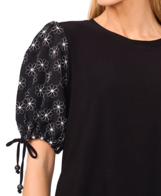 Women's Embroidered Balloon-Sleeve Knit Top