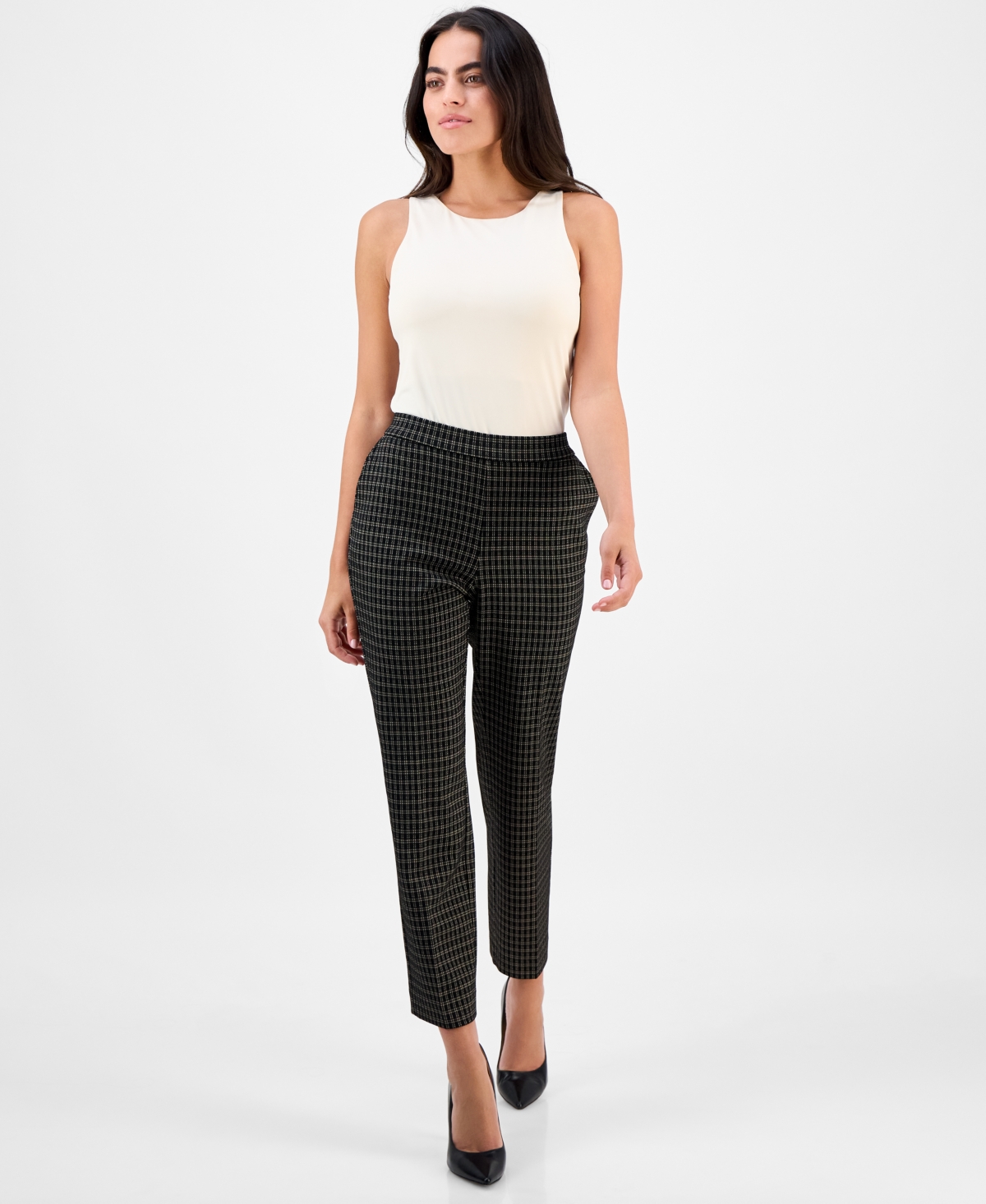 Ak Anne Klein Petite Mid-rise Straight-leg Ankle Pants In Multi