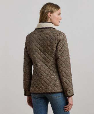Petite Faux-Sherpa-Collar Quilted Coat