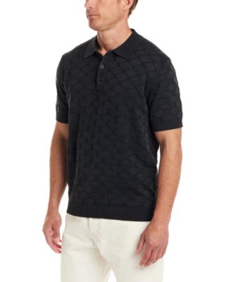 Men's Short Sleeve Diamond-Pattern Polo Sweater
