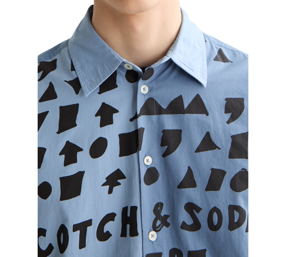 Scotch & Soda Men's Relaxed-fit Letters Poplin Button-down Shirt In Blue