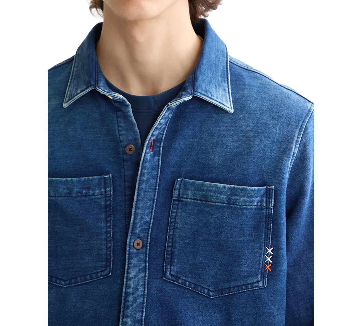 Scotch & Soda Indigo Jersey Knit Button-up Shirt In Blue