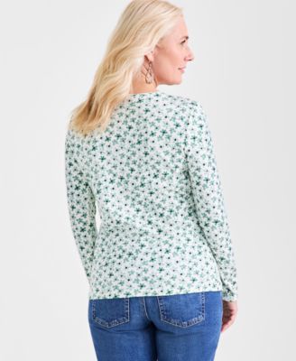 Women's Printed Long-Sleeve Scoop-Neck Knit Top, Exclusively at Macy's