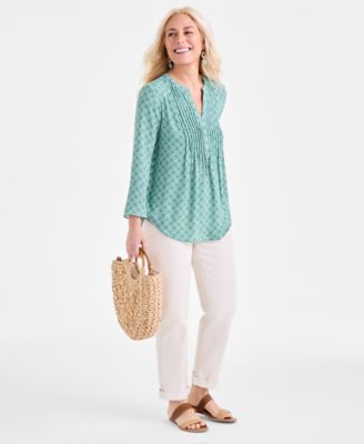 売れ筋商品|||スタイルアンドコー カットソー トップス レディース Women's Printed Pintuck Ruffle Sleeve Top, Exclusively at Macy's Glories Indigo Blue Style & Co Women's Printed Pintuck Ruffle Sleeve Top