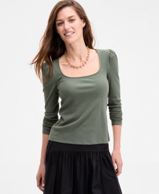 On 34th - Women's Square-Neck Puff-Sleeve Top