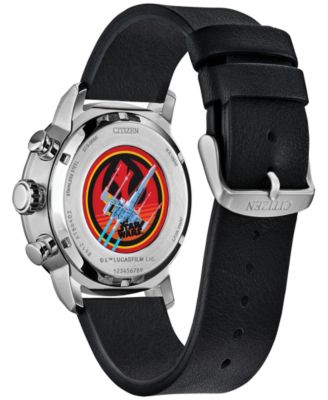 Eco-Drive Men's Chronograph Star Wars Rebel Starfighter Black Leather Strap Watch 44mm Box Set