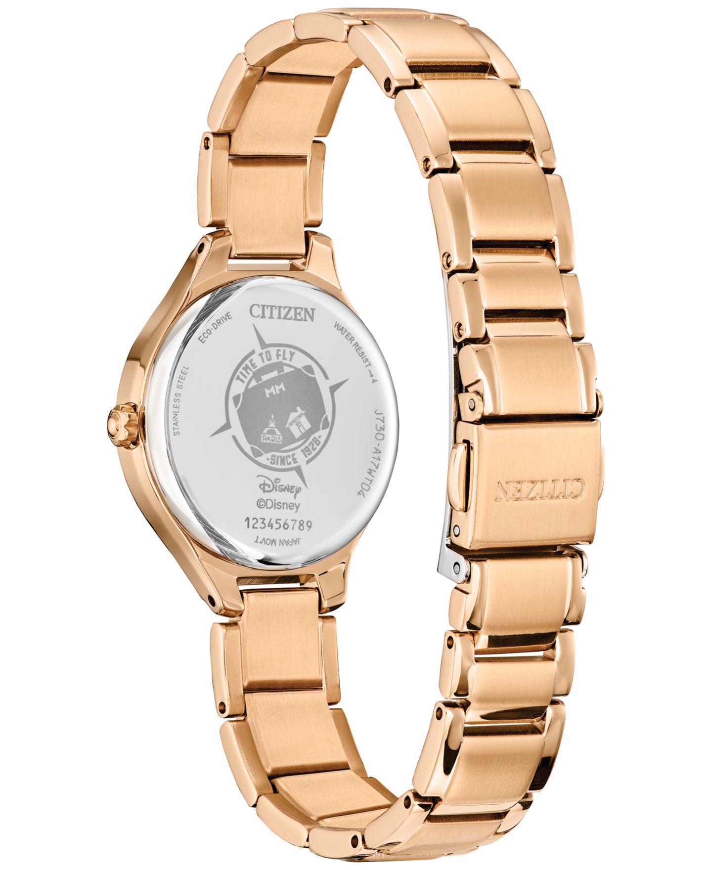 Женские часы Citizen Eco-Drive Disney Mickey & Minnie Take Paris Rose Gold-Tone Stainless Steel Bracelet Watch 29mm — фото 3