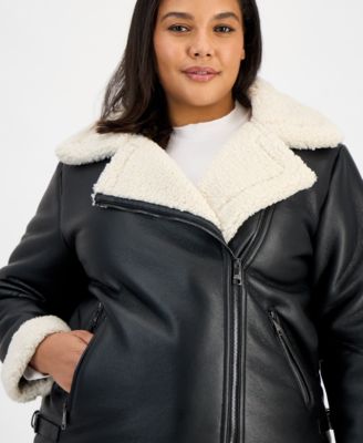 Plus Size Asymmetric Faux-Shearling Coat
