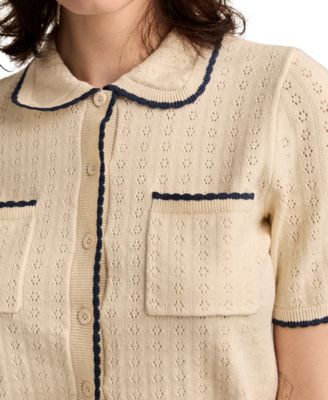 Women's Crochet-Trim Short-Sleeve Cardigan