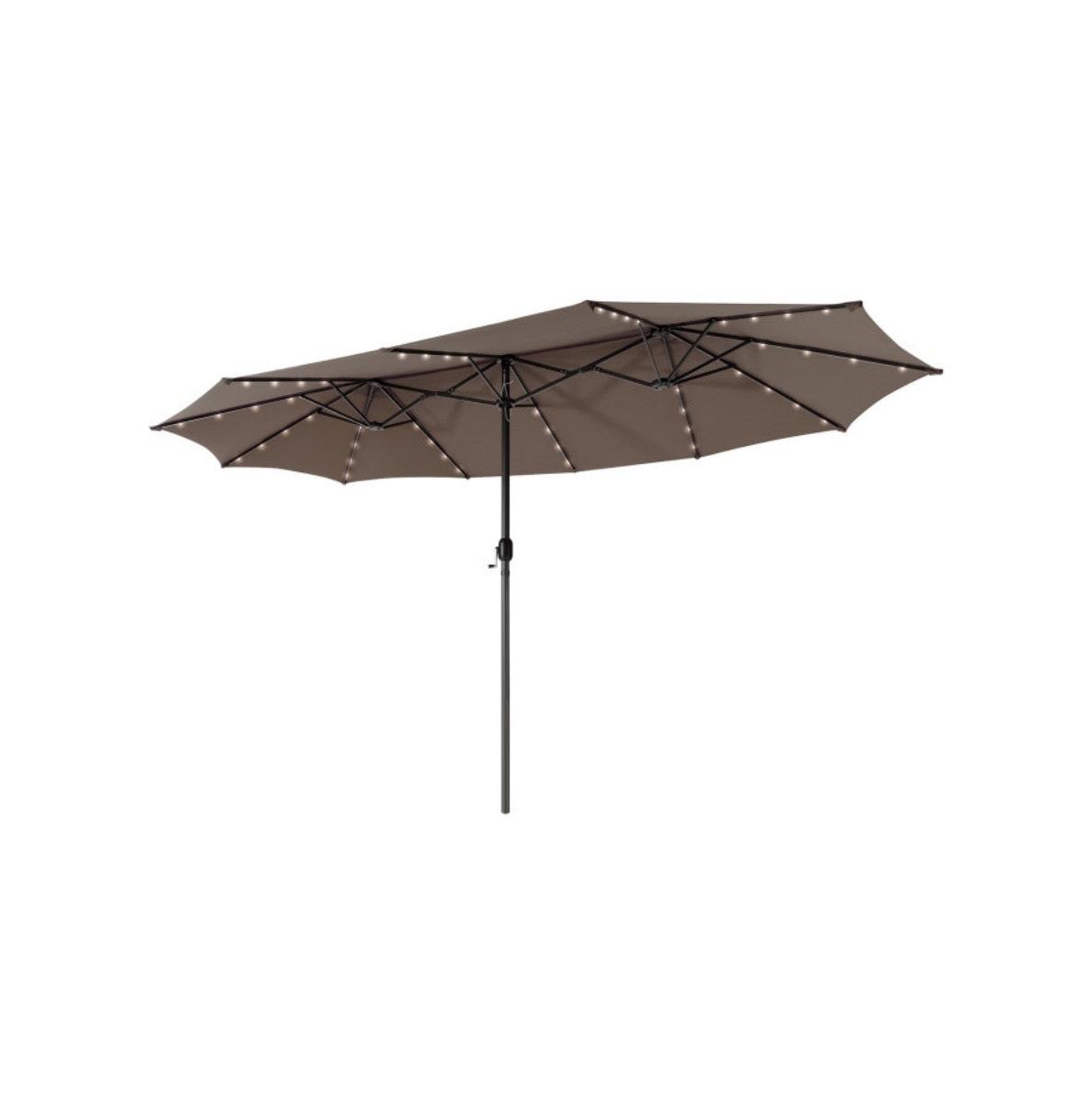 15 Feet Twin Patio Umbrella with 48 Solar Led Lights - Navy