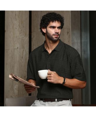 Men's Midnight Black Bohomian Oversized Polo T-Shirt