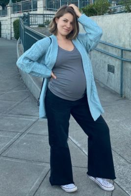 Maternity Black Wide Leg Raw Hem Jeans