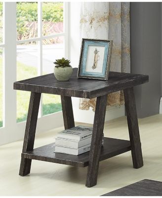 Contemporary Replicated Wood Shelf Coffee Set Table in Charcoal Finish