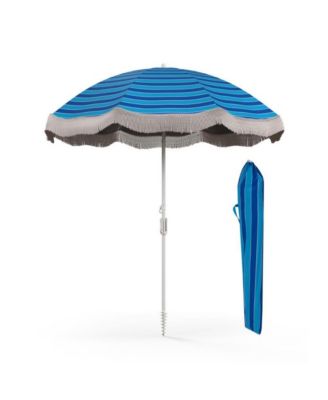 6.5 feet Beach Umbrella with Fringe Outdoor Tassel Umbrella with Push Button Tilt