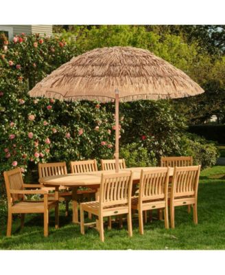 6.5 Feet Thatched Tiki Umbrella with Foldable Stand Push Button Tilt