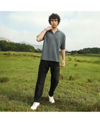 Men's Moon Grey Honeycomb-Knit Polo T-Shirt