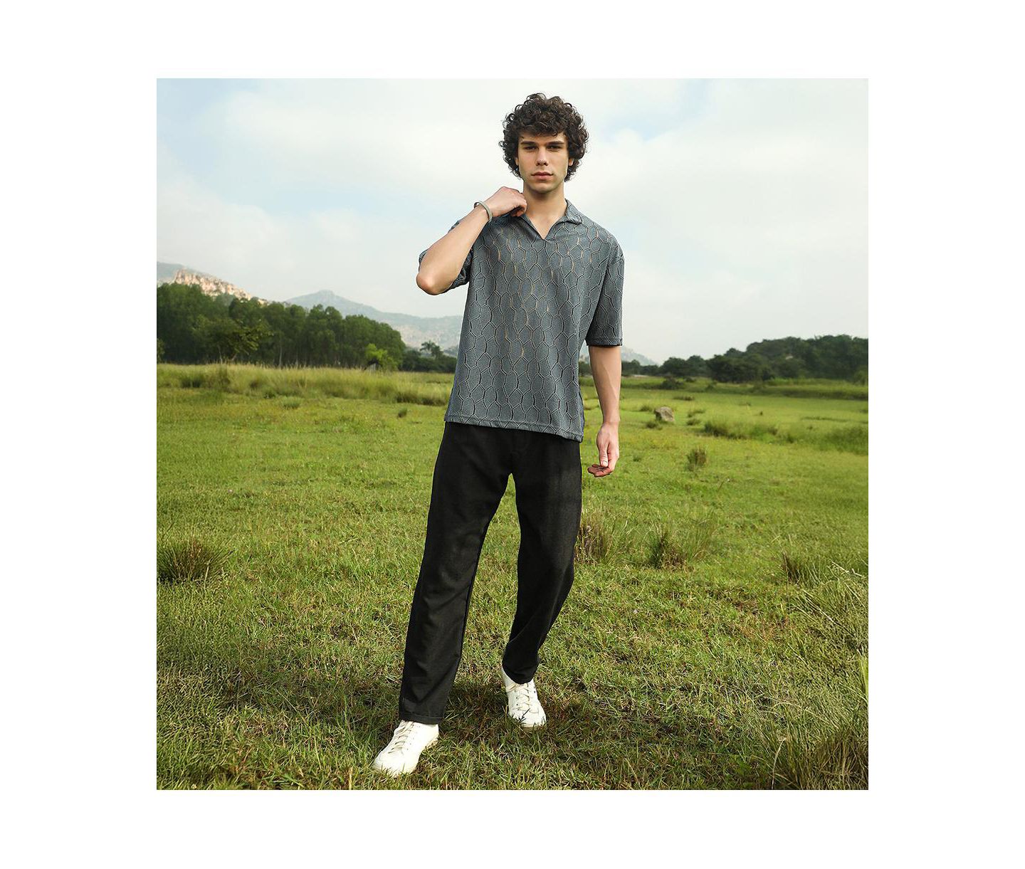 Мужская футболка Cahoot Campus Sutra Moon Grey Honeycomb-Knit Polo, цвет: Серый — фото 6
