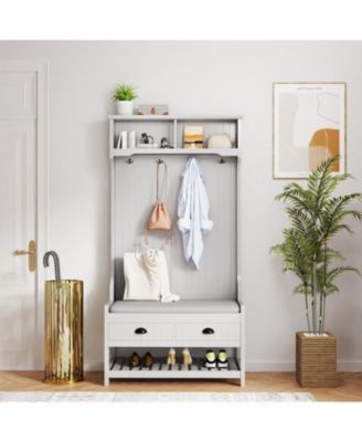 Hall Tree with Storage, Bench, & Coat Rack (Grey)