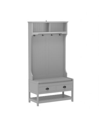 Hall Tree with Storage, Bench, & Coat Rack (Grey)