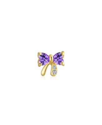 Real Bow 1 Piece Stud Earring with CZ Delicate Minimalist Cartilage Piercing Screw Back