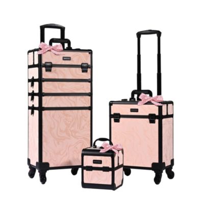 3-Piece Makeup Train Cases Cosmetic Organizer Kit Wheel CB Dusk