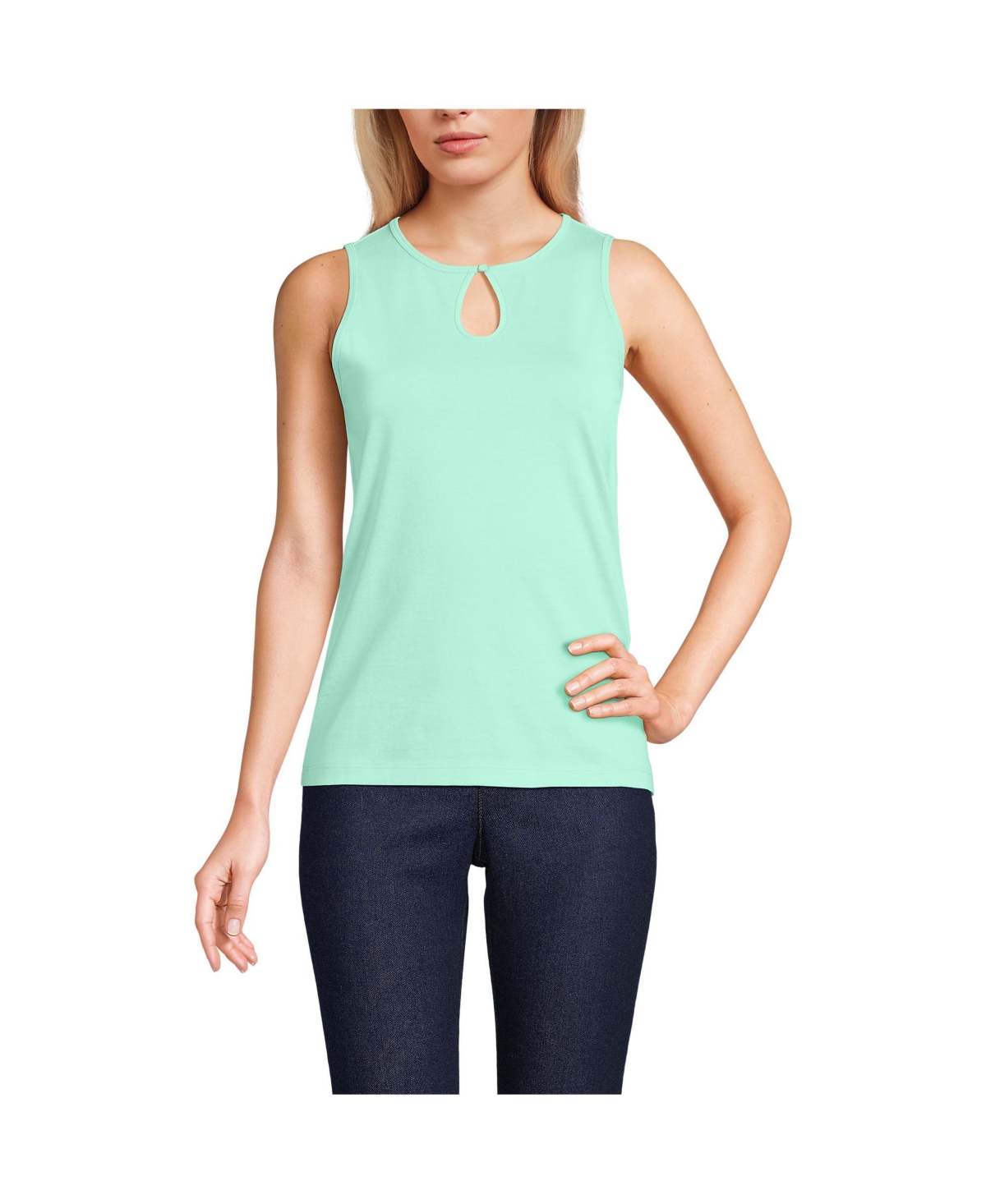 Women's Petite Supima Keyhole Tank - Pale yellow/ivory stripe