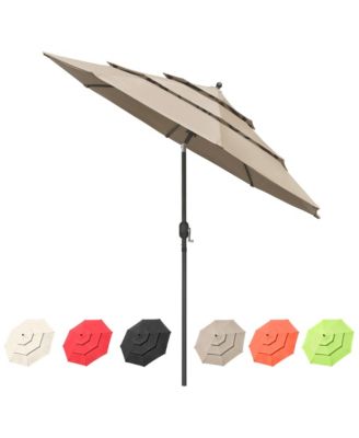 10 Ft 3 Tier Patio Umbrella with Crank Handle Push to Tilt Aluminum Backyard