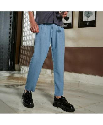 Men's Sky Blue Pleated Tailored Trousers