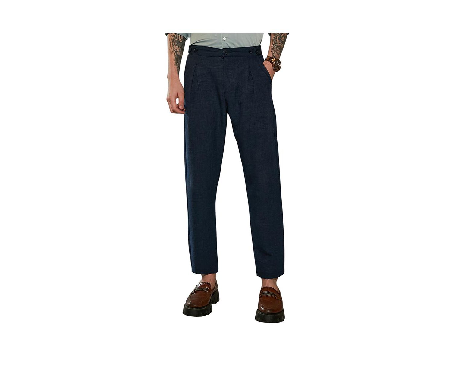 Men's Prussian Blue Pleated Tailored Trousers