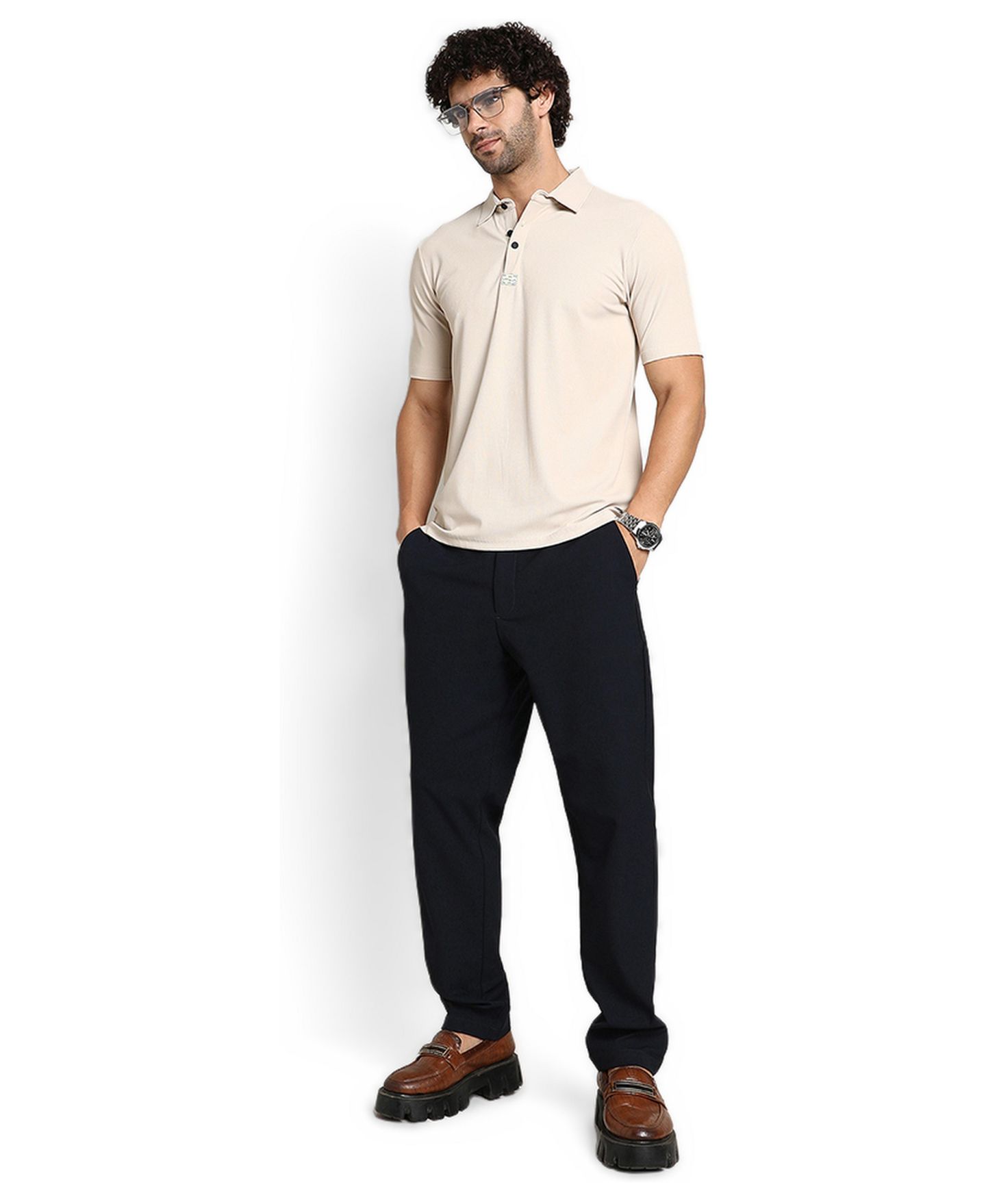 Мужская футболка Cahoot Saltbox Beige Seamless Ribbed Polo, цвет: Бежевый / Хаки — фото 3