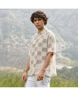 Men's Off-White Grid Oversized Polo T-Shirt