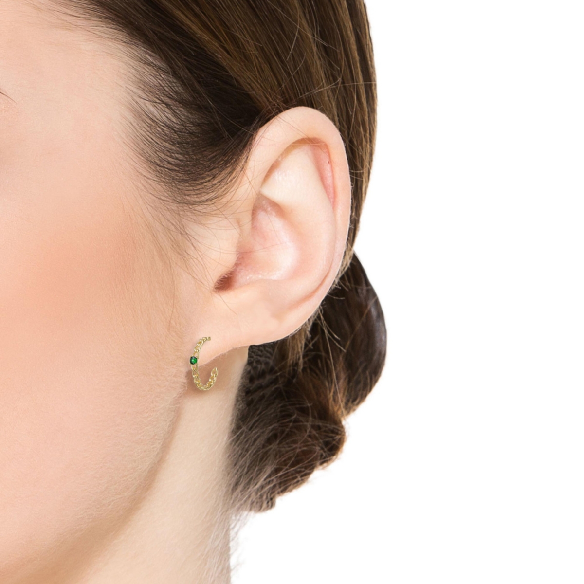 14K Gold Plated with Green Cubic Zirconia Braided Hoop Earrigns