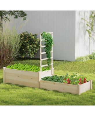 87" Raised Garden Bed with Trellis 2 Planter Boxes Open-ended Base for Patio
