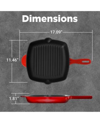 17.09” Heavy-Duty Cast Iron Square Skillet Grill Pan NCCIES47 - Modern Home Color