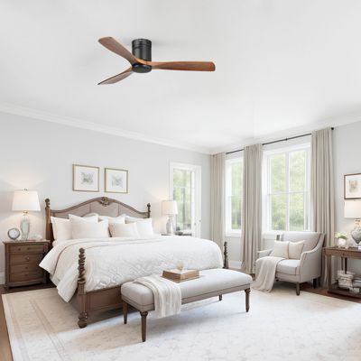 52" Flush Mount Wood Ceiling Fan Without Lights