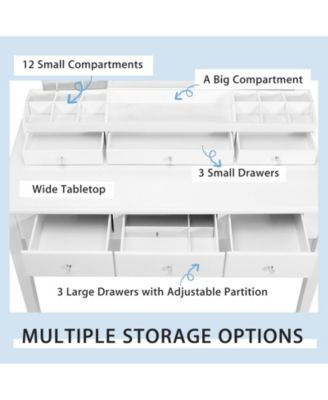 Vanity Table Stool Set with Large Tri-folding Lighted Mirror