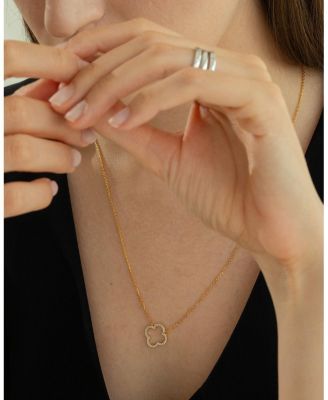 Sterling Silver 18k Gold Plated Aria Clover Set Bracelet,Necklace,Stud