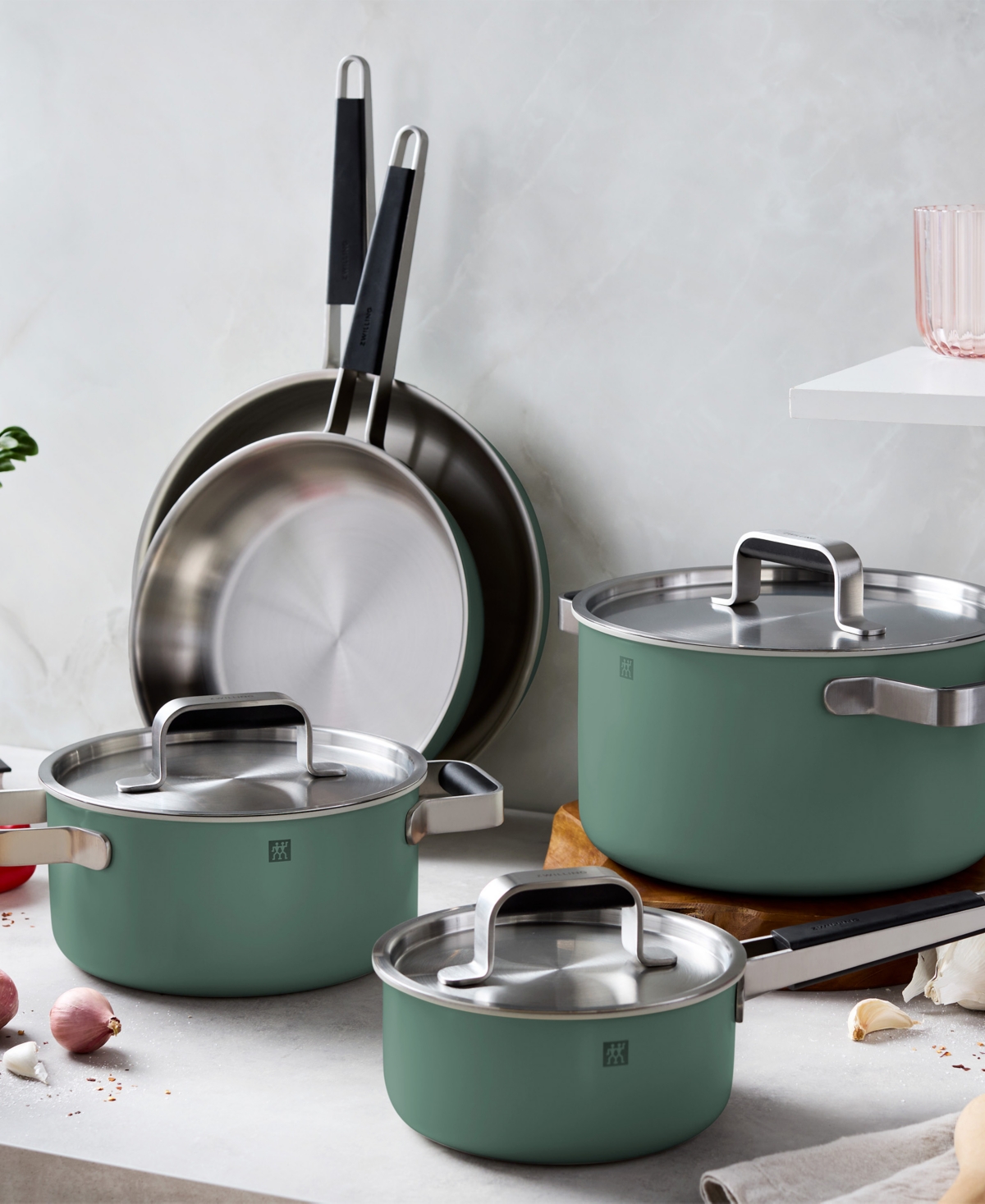 Zwilling Pure 8-pc Stainless Steel Cookware Set In Green
