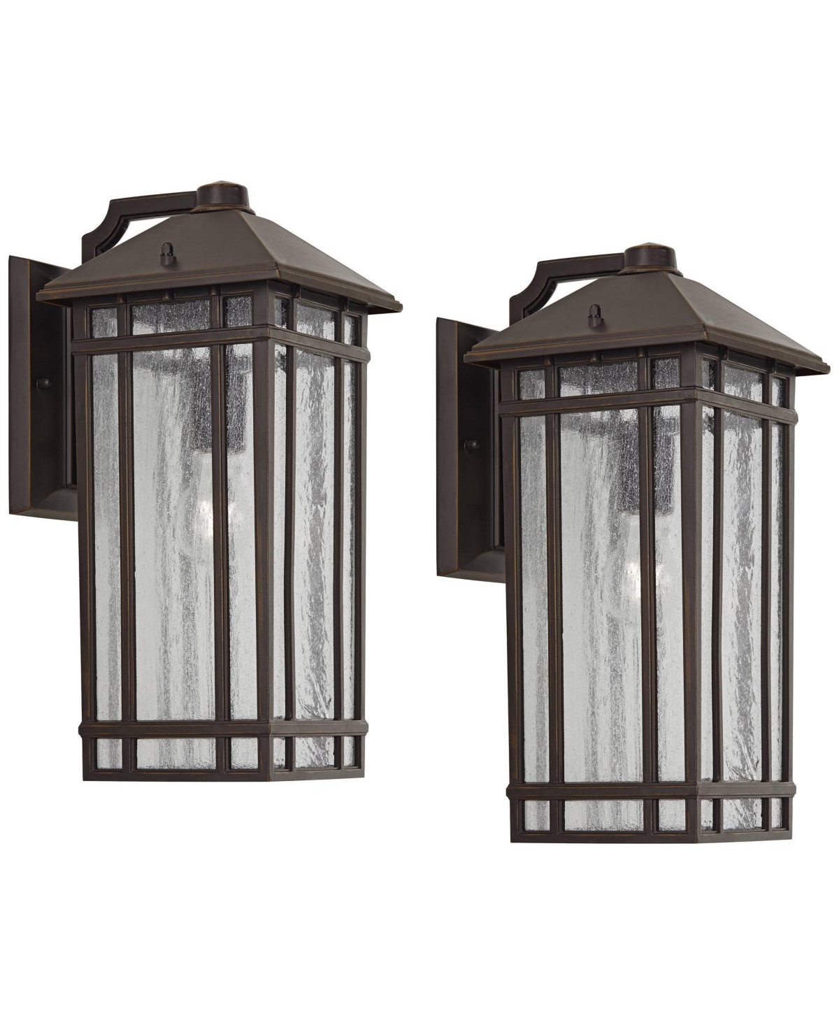 Sierra Craftsman 16 1/2&#x22; High Farmhouse Rustic Outdoor Wall Light Fixture Mount Porch House Exterior Outside Lantern Set of 2 Weatherproof Oil Ru