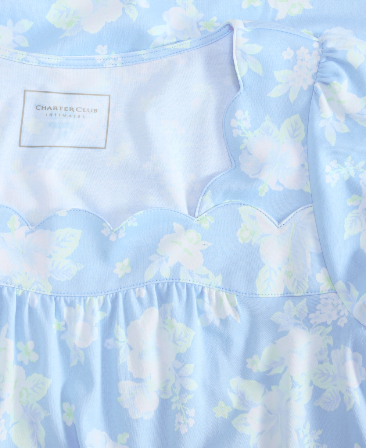 CHARTER CLUB WOMEN'S COTTON SCALLOPED SHORT-SLEEVE CHEMISE, EXCLUSIVELY AT MACY'S 